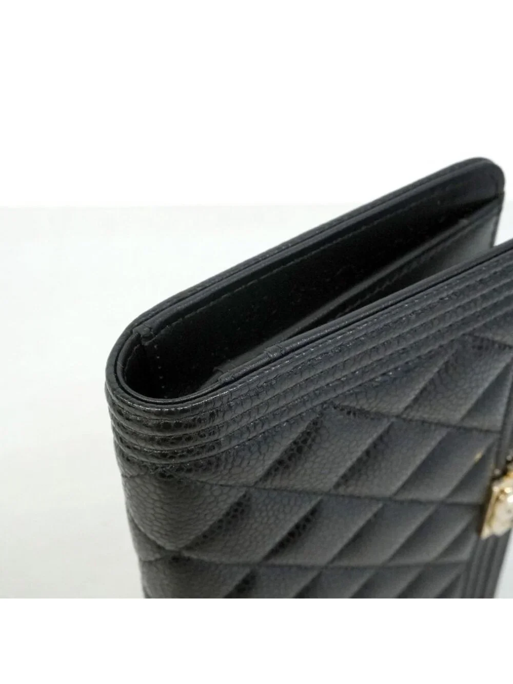 Chanel Wallet Boy Caviar Leather Black Gold